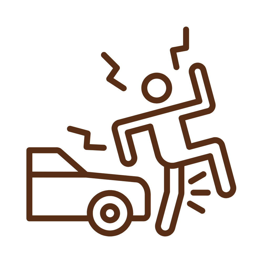 Pictogramme d'un accident de la route entre une voiture et un piéton